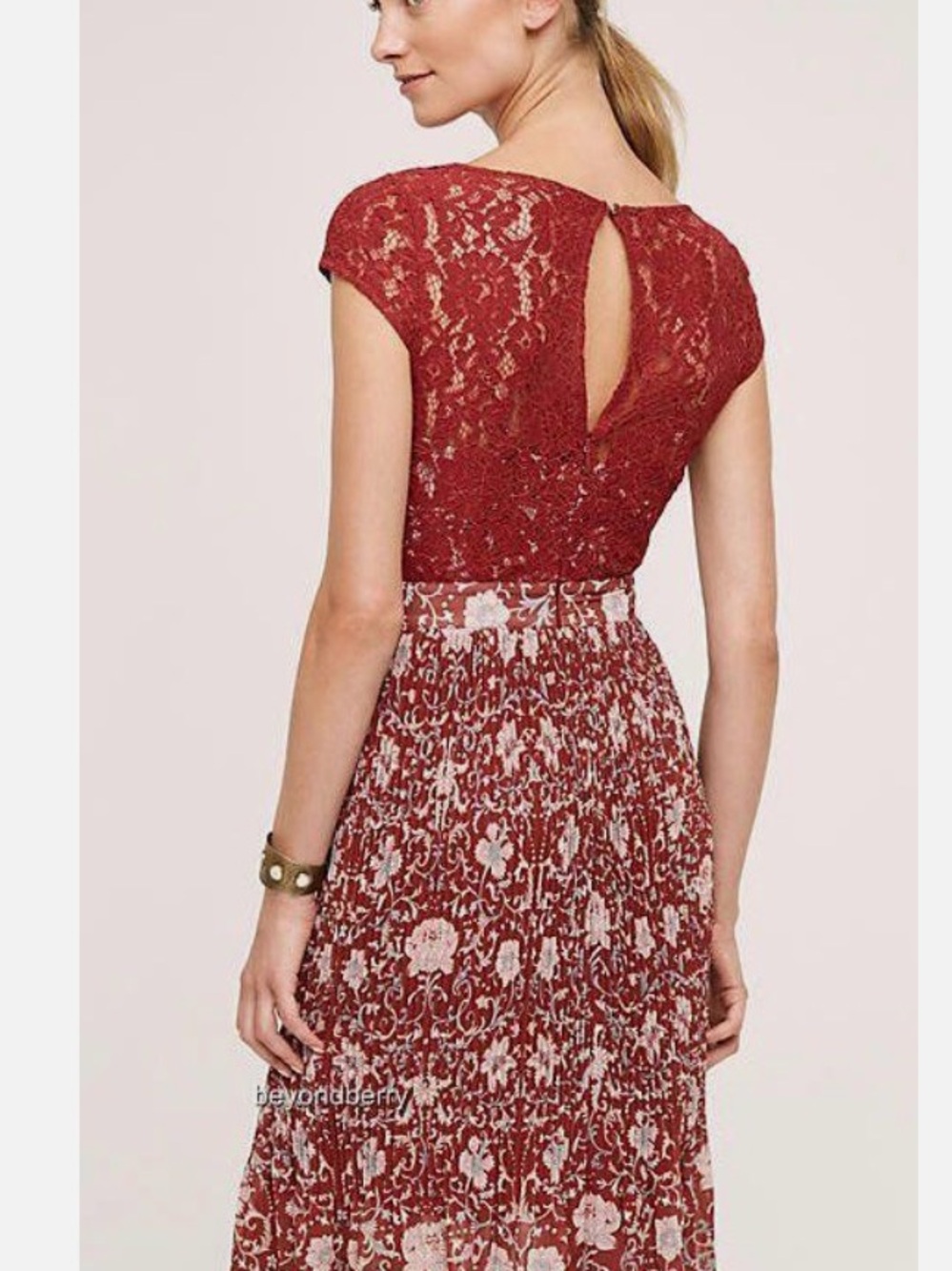 Anthropologie Lace Bodice Floral Maxi Dress in Red